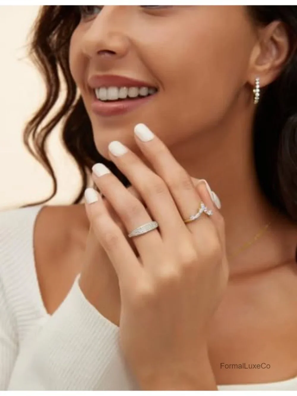 14K Gold Plated CZ Curved V Shaped Stacking Ring